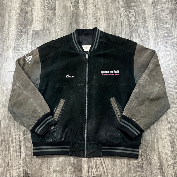 Vintage Queer As Folk Leather Suede Bomber Jacket TV Show Craig Kelly
